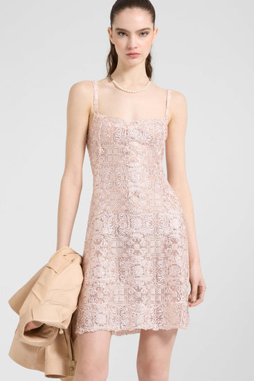 Short dress in maiolica lace with crystals