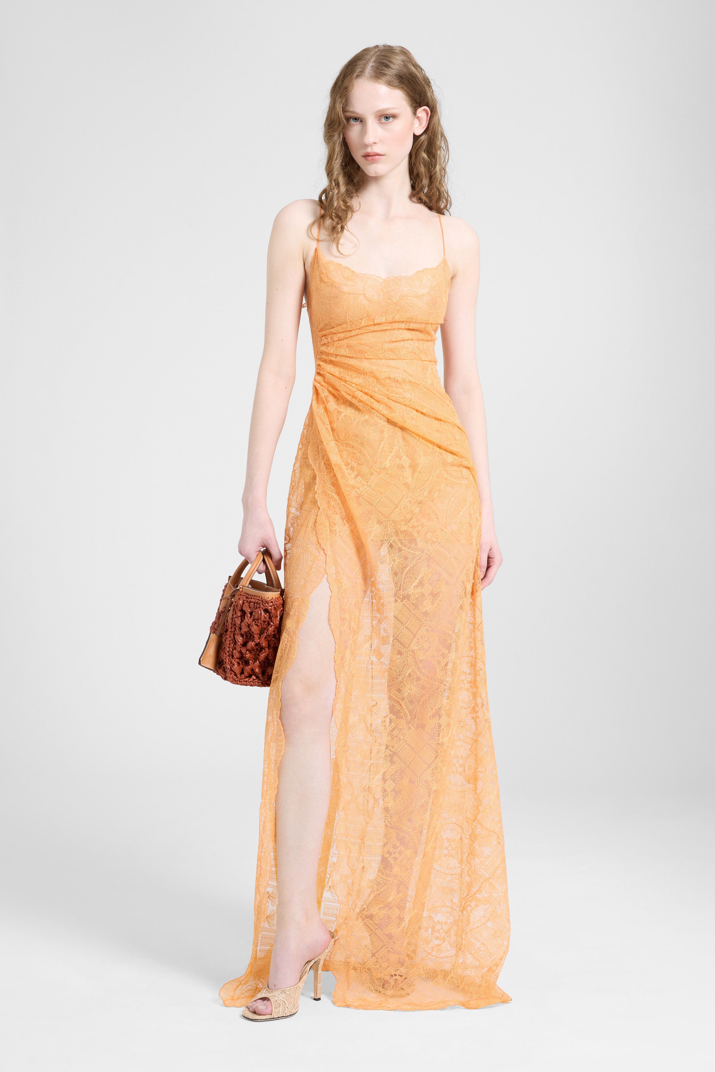 Long lace slip dress with ultra-fine straps Long lace slip dress with ultra-fine straps