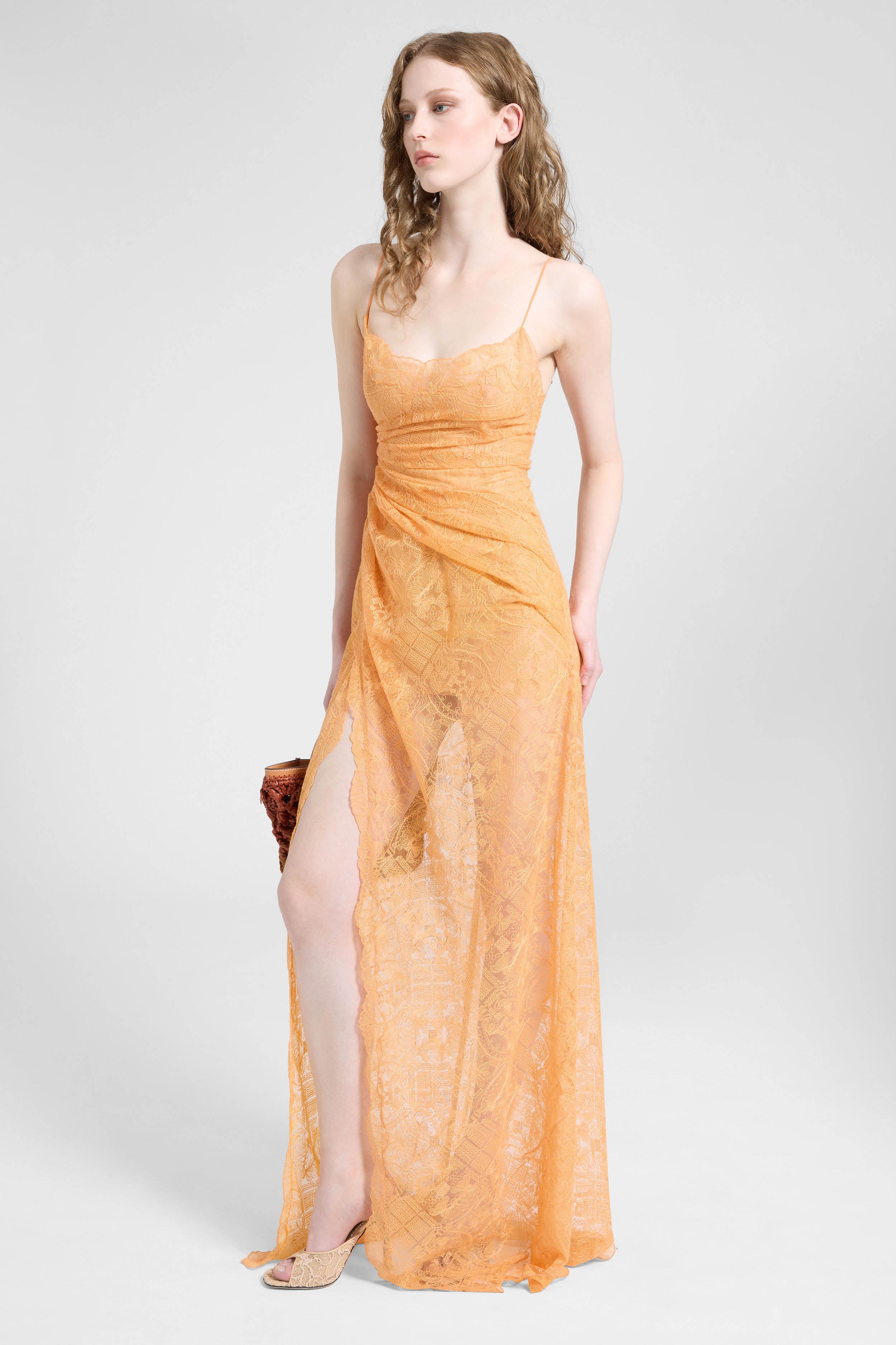 Long lace slip dress with ultra-fine straps Long lace slip dress with ultra-fine straps