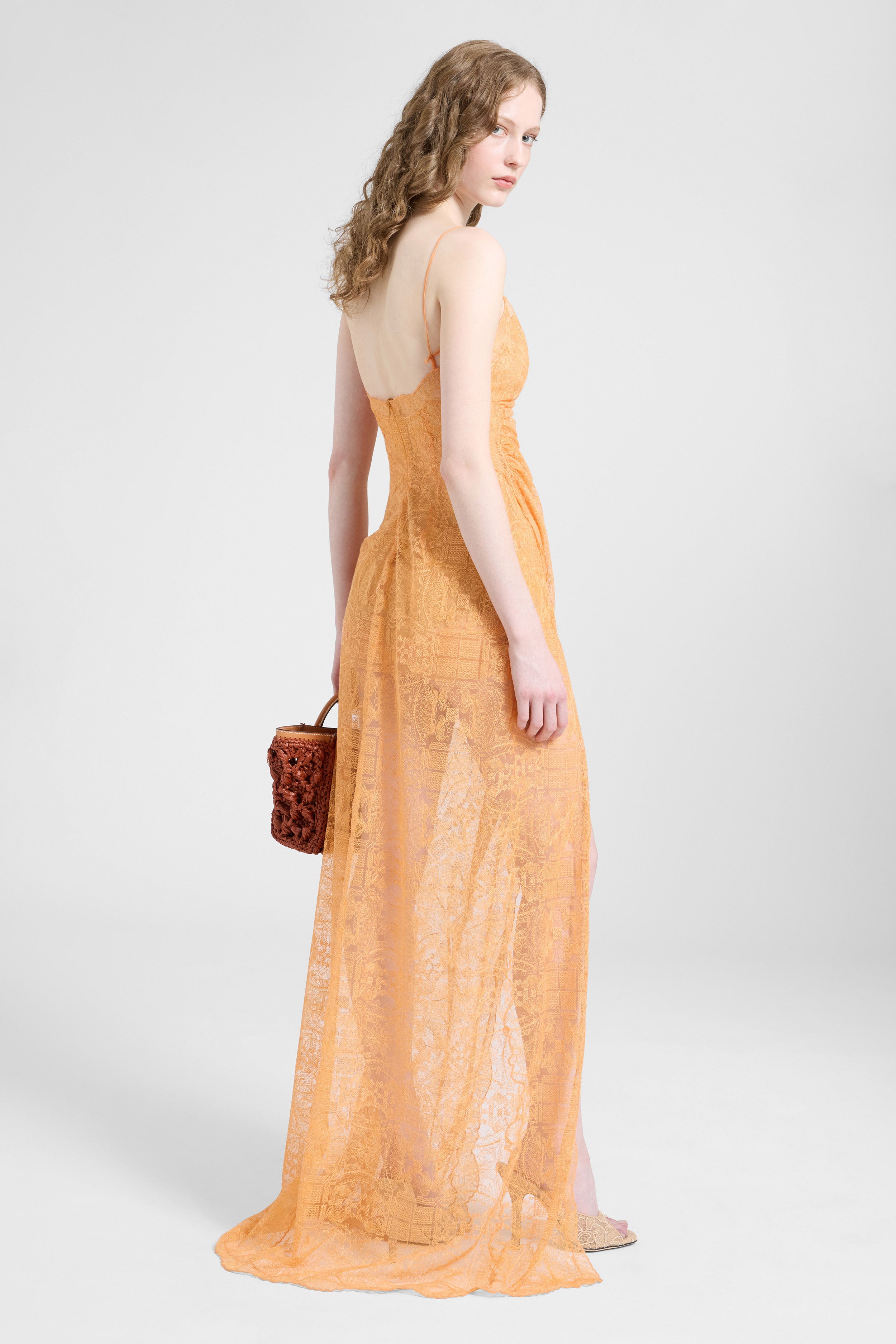 Long lace slip dress with ultra-fine straps Long lace slip dress with ultra-fine straps