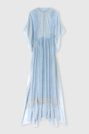 Kaftan en soie imprimée avec cristaux appliqués à la main