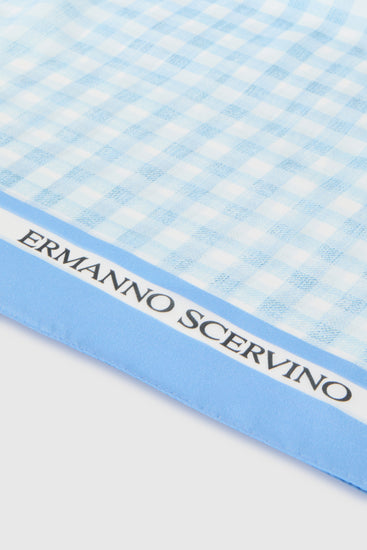 Square silk stole with white and blue vichy print