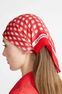 Square silk stole with white and red vichy print