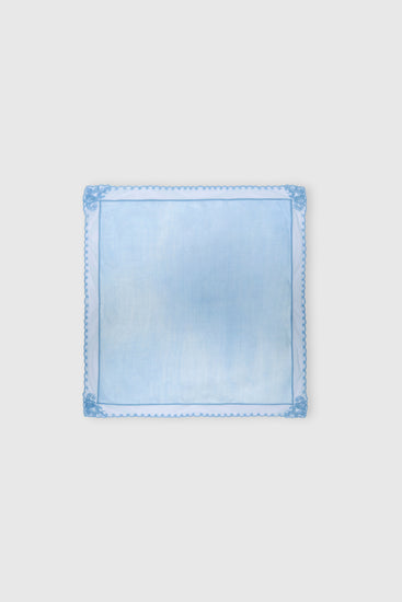 Silk bandana with jeans print and scalloped rebrodé lace trim