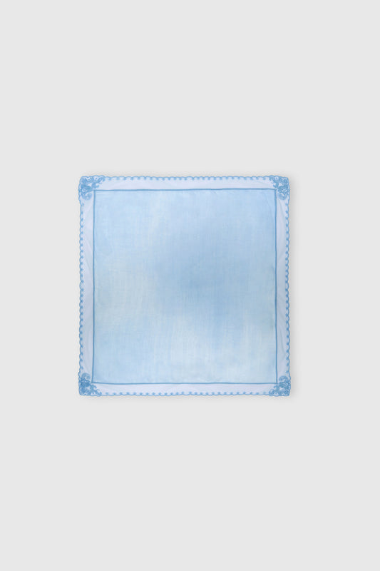 Silk bandana with jeans print and scalloped rebrodé lace trim