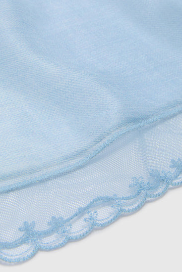 Silk bandana with jeans print and scalloped rebrodé lace trim