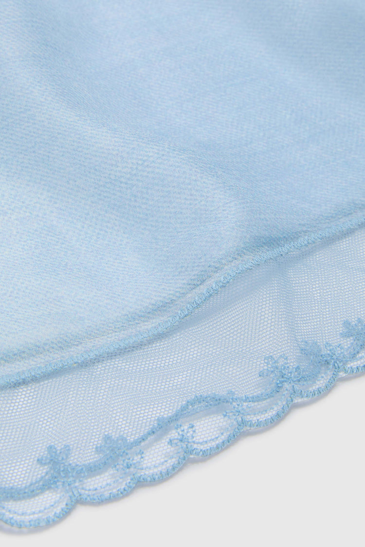 Silk bandana with jeans print and scalloped rebrodé lace trim