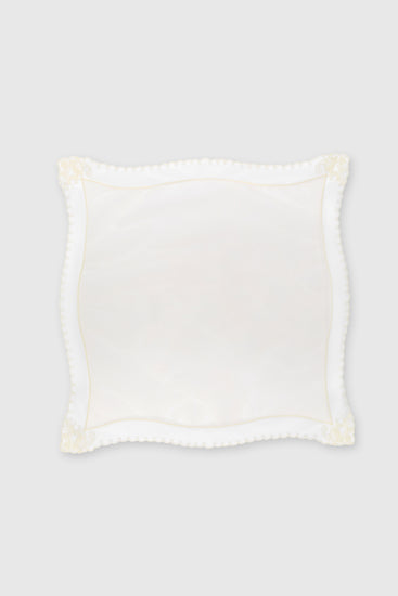 White silk bandana with scalloped rebrodé lace trim