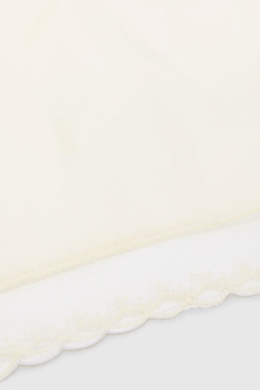 White silk bandana with scalloped rebrodé lace trim