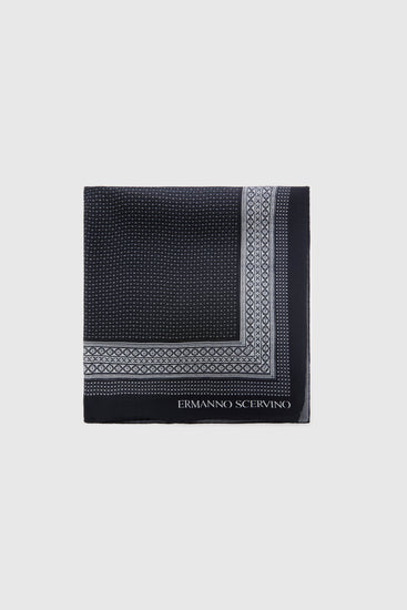 Square silk scarf with black and white bandana print