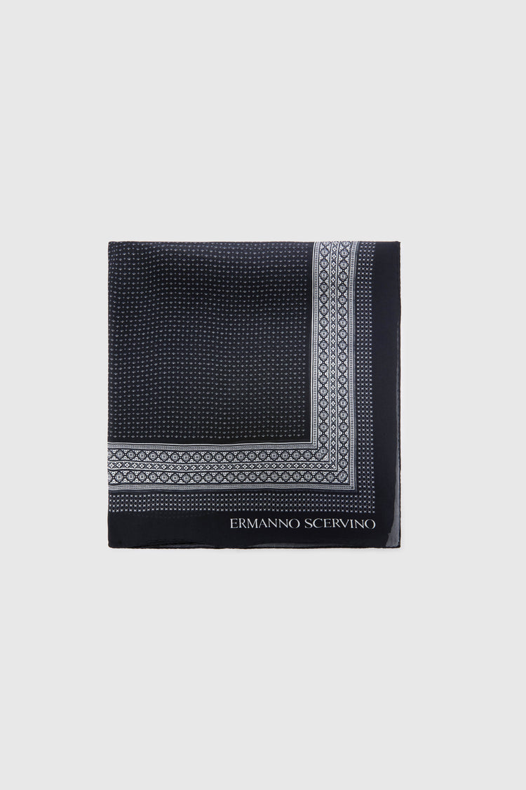 Square silk scarf with black and white bandana print