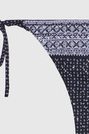 Thong bikini bottom with tie sides and bandana print