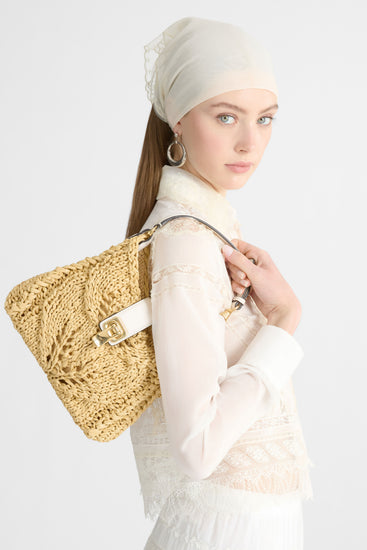 Mini hobo bag in natural raffia
