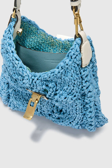 Mini hobo bag in powder blue raffia
