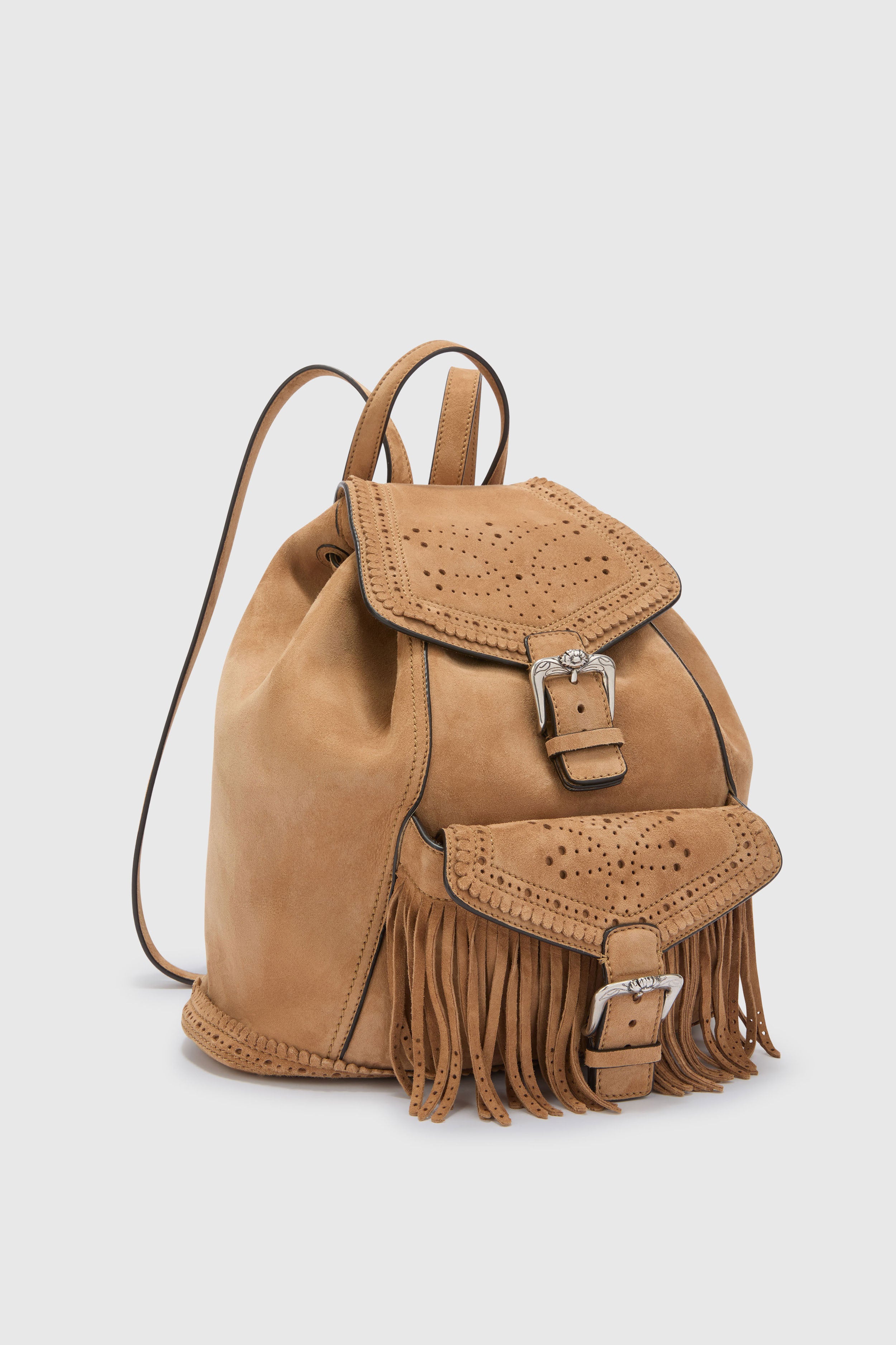 convertible mini julian backpack with fringe Suede Backpack with Fringes and Perforations