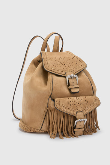 Suede backpack with fringes and perforations