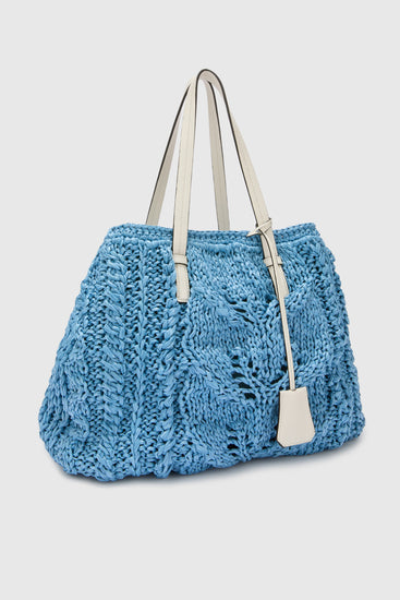 Powder blue raffia shopper