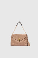 Joy shoulder bag with flap and chain handle in beige