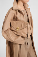 Joy shoulder bag with flap and chain handle in beige