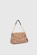 Joy shoulder bag with flap and chain handle in beige