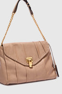 Joy shoulder bag with flap and chain handle in beige