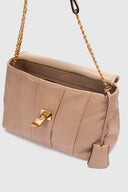 Joy shoulder bag with flap and chain handle in beige