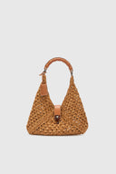 Hobo bag in suede braid color chestnut with bamboo handle
