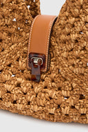 Hobo bag in suede braid color chestnut with bamboo handle