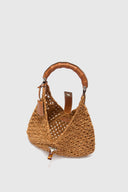 Hobo bag in suede braid color chestnut with bamboo handle