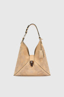 Hobo bag in suede with maiolica embroidery