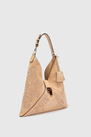 Hobo bag in suede with maiolica embroidery