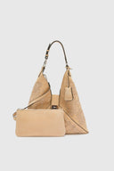 Hobo bag in suede with maiolica embroidery