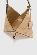 Hobo bag in suede with maiolica embroidery