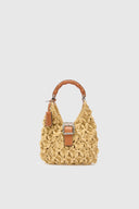 Mini hobo bag in natural raffia with bamboo handle