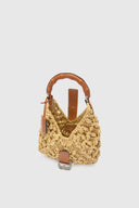 Mini hobo bag in natural raffia with bamboo handle