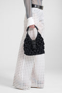 Mini hobo bag in black raffia with bamboo handle