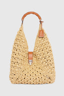 Large sac hobo en raphia naturel avec anse bamboo