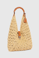 Large sac hobo en raphia naturel avec anse bamboo