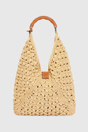 Large sac hobo en raphia naturel avec anse bamboo