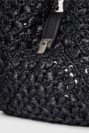 Large hobo bag in black raffia with bamboo handle