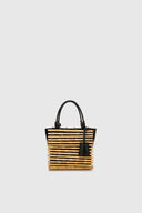Mini Maggie in patent leather with hand-woven bamboo handles