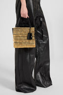 Mini Maggie in patent leather with hand-woven bamboo handles