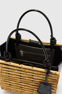Mini Maggie in patent leather with hand-woven bamboo handles