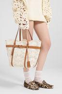 Sac shopping moyen blanc en dentelle de raphia maiolica