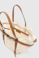 Sac shopping moyen blanc en dentelle de raphia maiolica