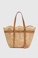 Medium natural shopping bag in raffia lace maiolica