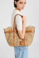 Medium natural shopping bag in raffia lace maiolica