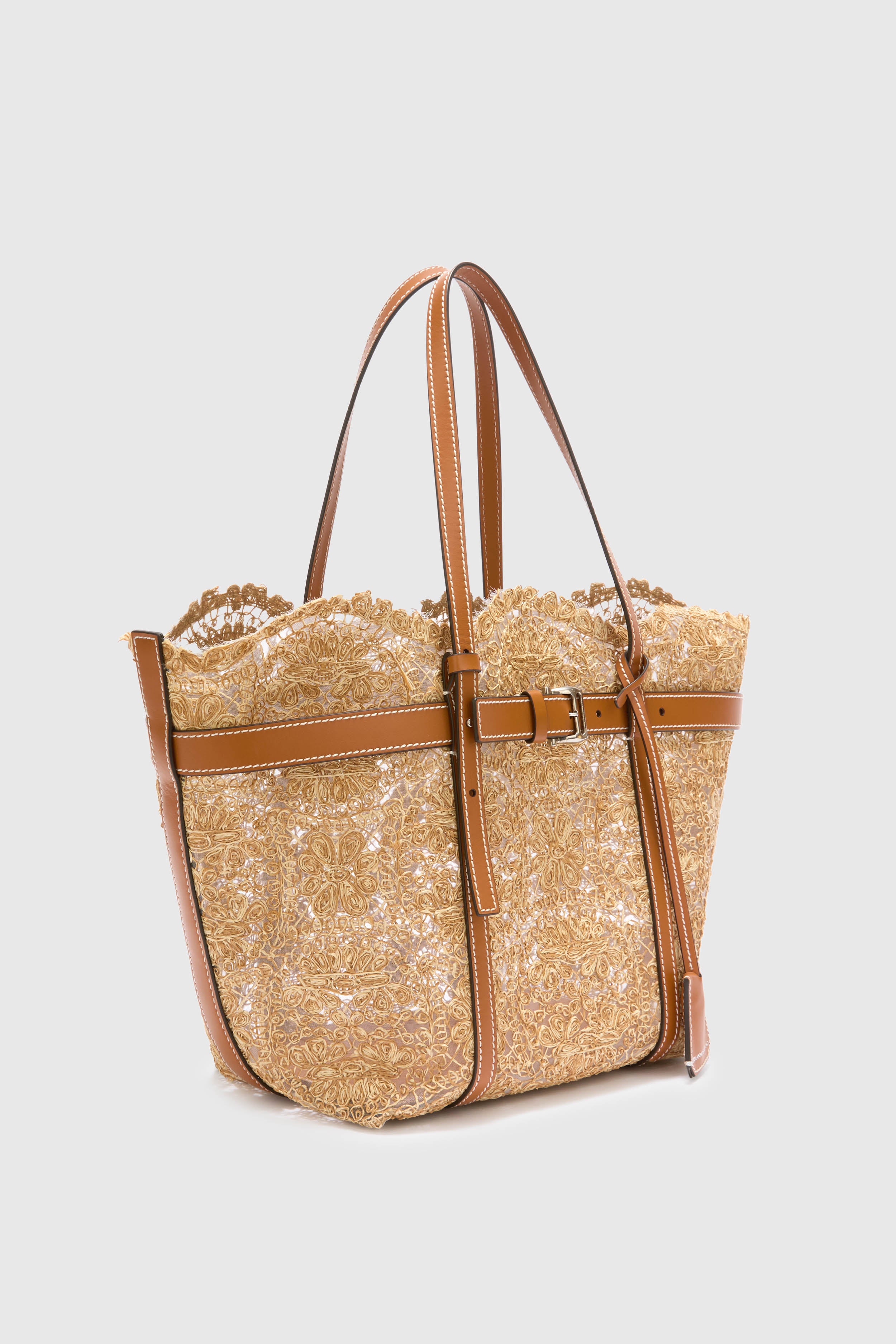 EyMuMiA  Medium natural shopping bag in raffia lace maiolica