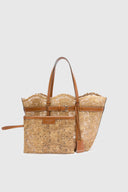 Medium natural shopping bag in raffia lace maiolica