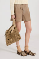 Beige Tbag in nappa with sphere yarn shell